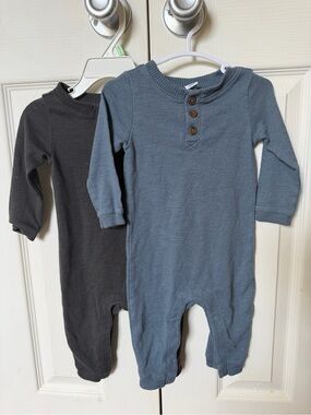 Old Navy Blue and Charcoal Knit Baby One-Piece Duo